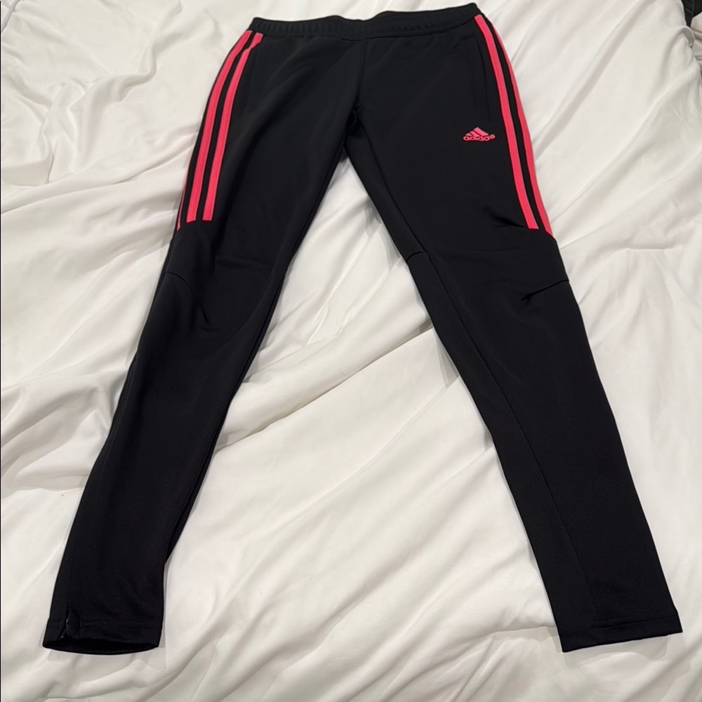 Adidas Wonens Black Leggings/sweats with Pink Stripes